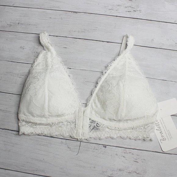 Rene Rofe Women's Off White Lace Bra Size L Padded Wire Free Front Hook - Picture 2 of 9
